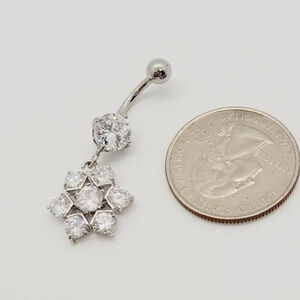 New Sterling Silver CZ Belly Button Navel Ring